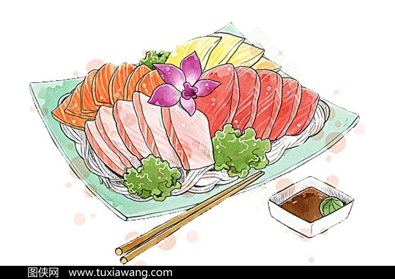 三文鱼 生鱼片 美食 海鲜 刺身 设计元素 免抠素材 手绘三文鱼